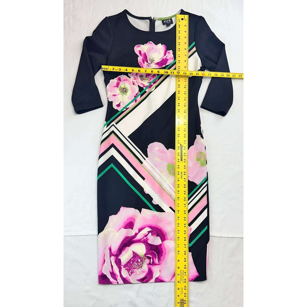 ECI New York Floral Sheath Dress 3/4 Sleeve Stretch Zipper Back Woman 8‎ - Picture 7 of 8